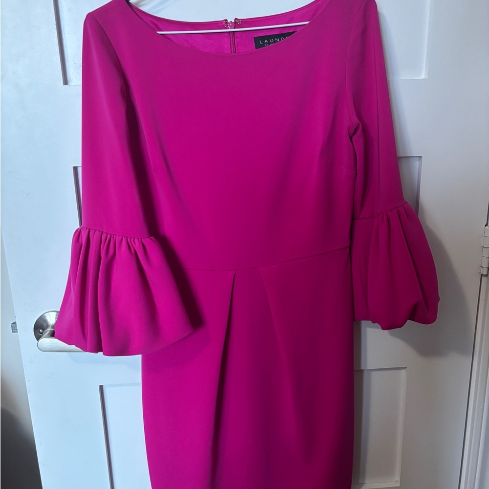 Laundry By Shelli Segal Hot Pink Bell-Sleeve Sheath Cocktail Dress